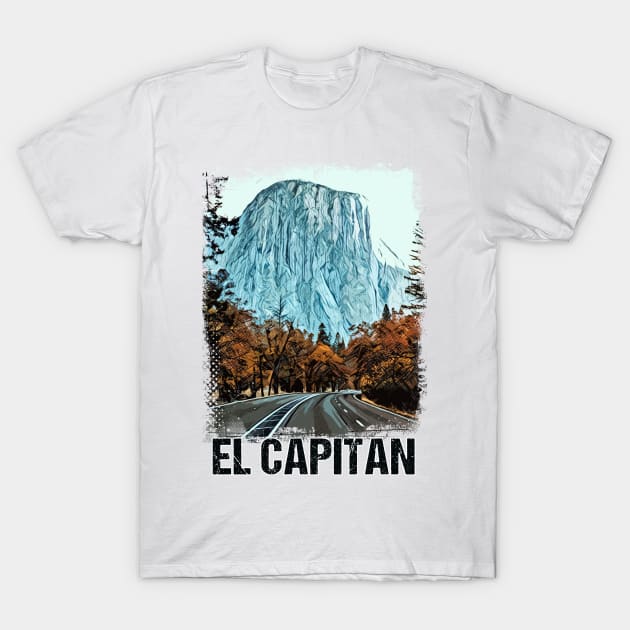 El Capitan Yosemite National Park Vintage Retro Art Style Mountain Summit T-Shirt by Naumovski